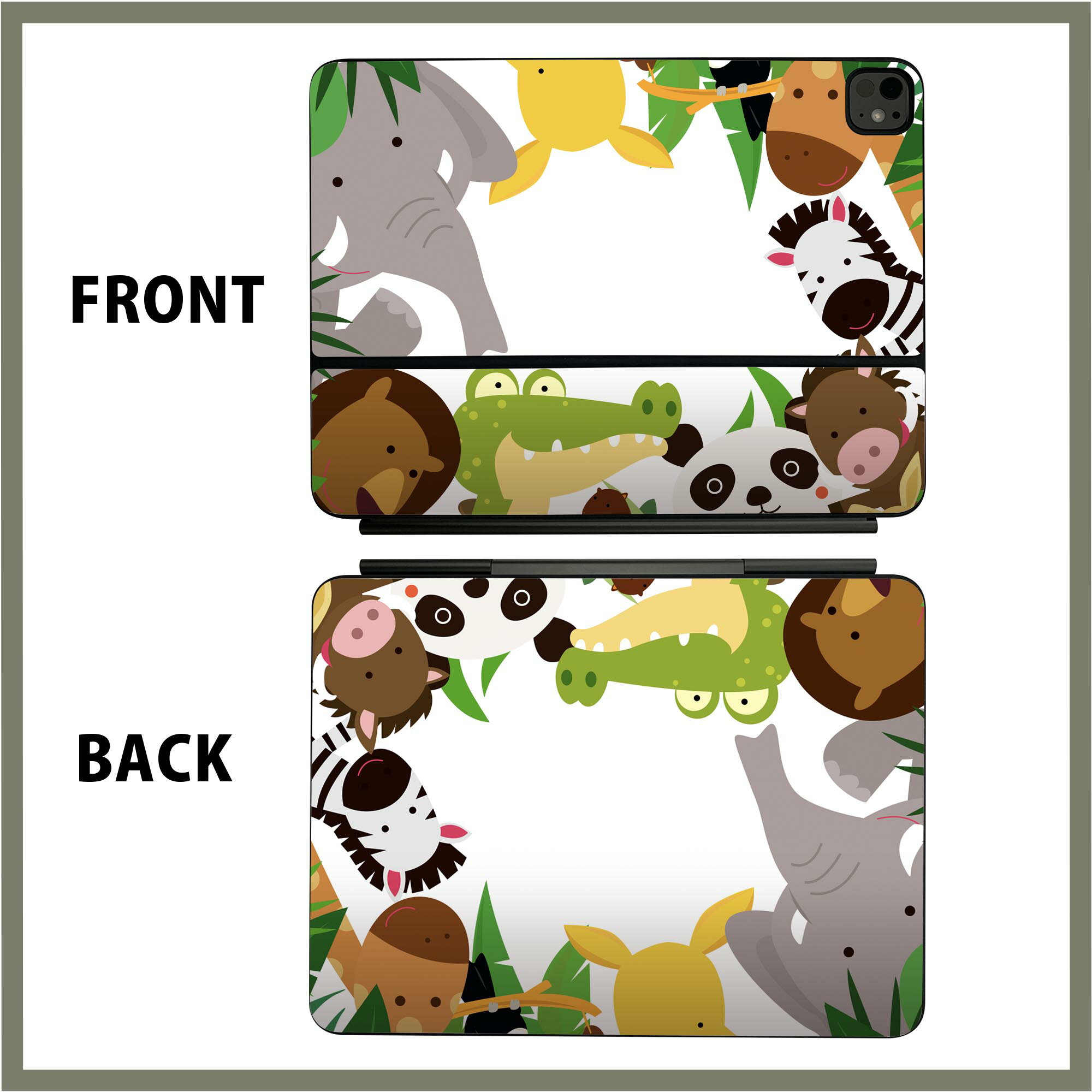 マジックキーボード 用 スキンシール 11インチ 13インチ iPad Pro11(M4) iPad Pro13(M4)用 2024年発売 第5世代 Magic Keyboard 対応 前面 背面 保護シール 人気 動物　サファリ　キャラクター 009781