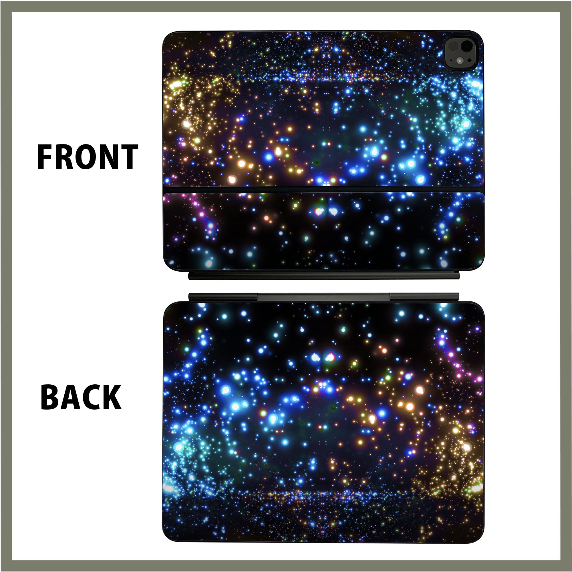 マジックキーボード 用 スキンシール 11インチ 13インチ iPad Pro11(M4) iPad Pro13(M4)用 2024年発売 第5世代 Magic Keyboard 対応 前面 背面 保護シール 人気 キラキラ　宇宙　カラフル 010199