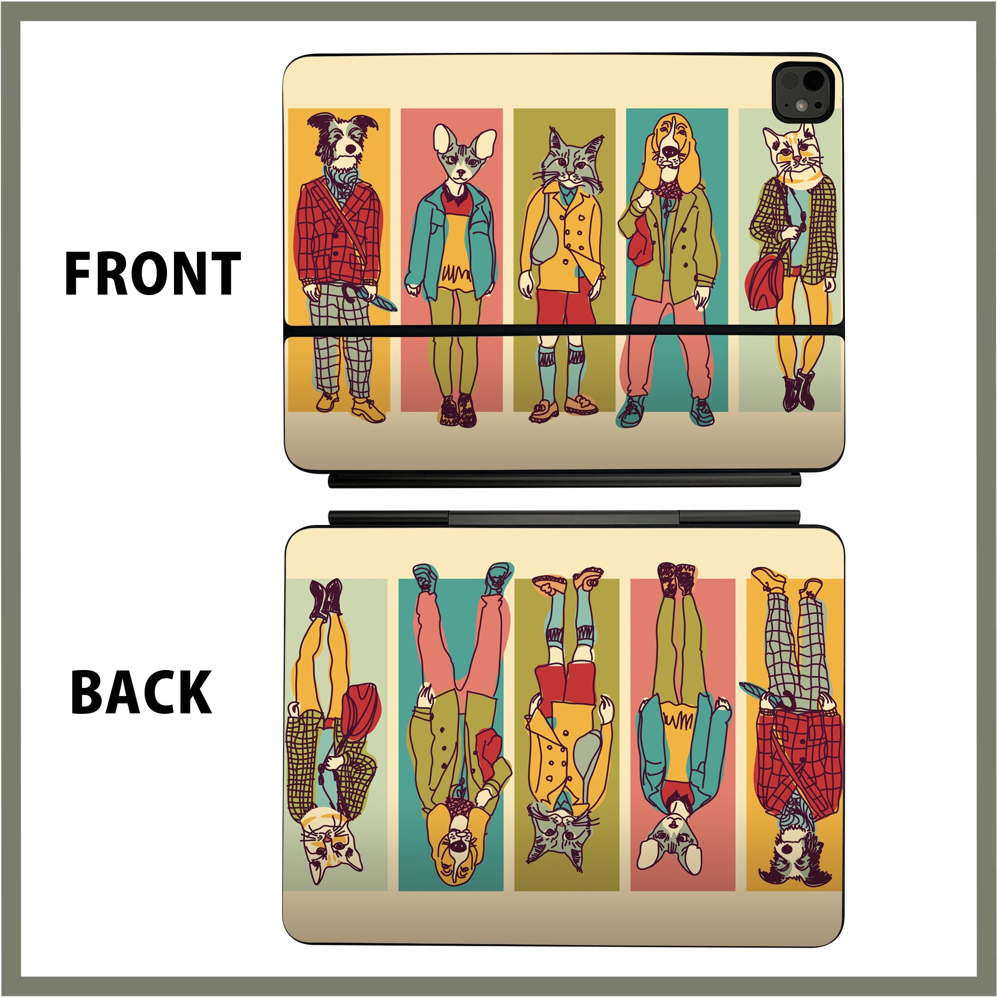 マジックキーボード 用 スキンシール 11インチ 13インチ iPad Pro11(M4) iPad Pro13(M4)用 2024年発売 第5世代 Magic Keyboard 対応 前面 背面 保護シール 人気 動物　犬　猫　ファッション 010414