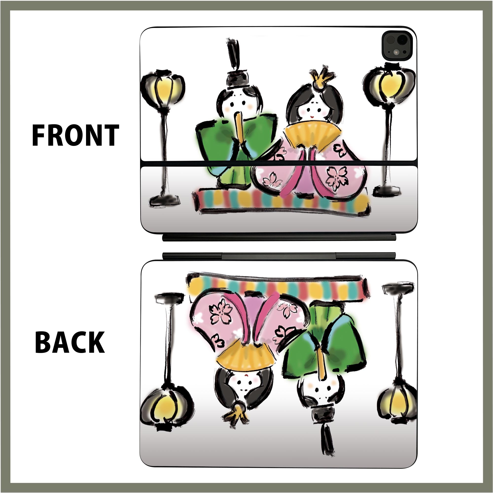 マジックキーボード 用 スキンシール 11インチ 13インチ iPad Pro11(M4) iPad Pro13(M4)用 2024年発売 第5世代 Magic Keyboard 対応 前面 背面 保護シール 人気 ひな祭り　和　節句 012854