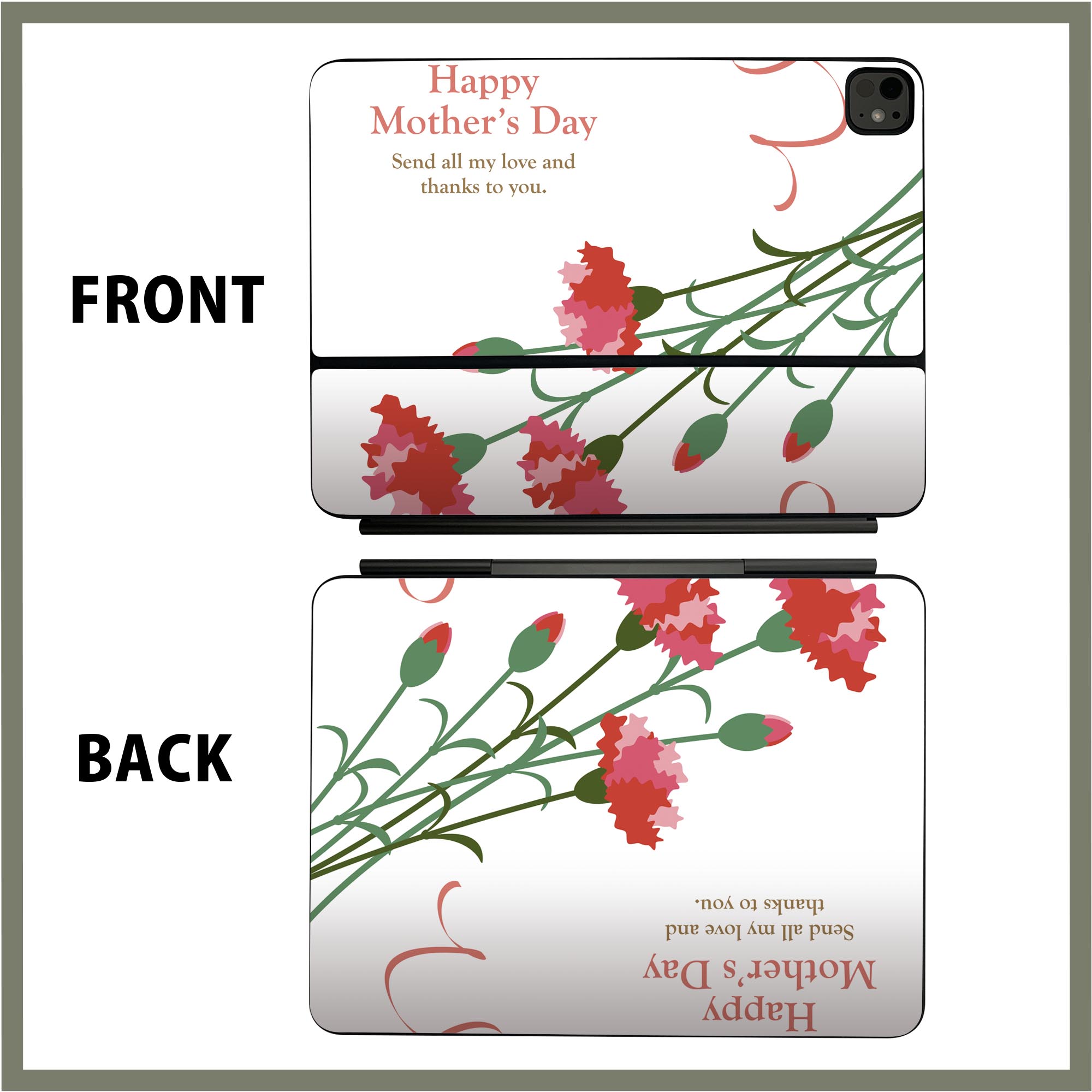 マジックキーボード 用 スキンシール 11インチ 13インチ iPad Pro11(M4) iPad Pro13(M4)用 2024年発売 第5世代 Magic Keyboard 対応 前面 背面 保護シール 人気 母の日　カーネーション　花 012908