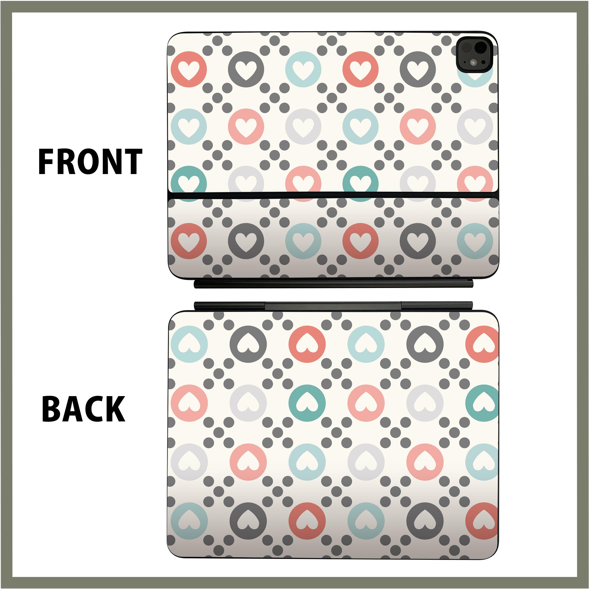 マジックキーボード 用 スキンシール 11インチ 13インチ iPad Pro11(M4) iPad Pro13(M4)用 2024年発売 第5世代 Magic Keyboard 対応 前面 背面 保護シール 人気 ハート　マルチ　柄 013443