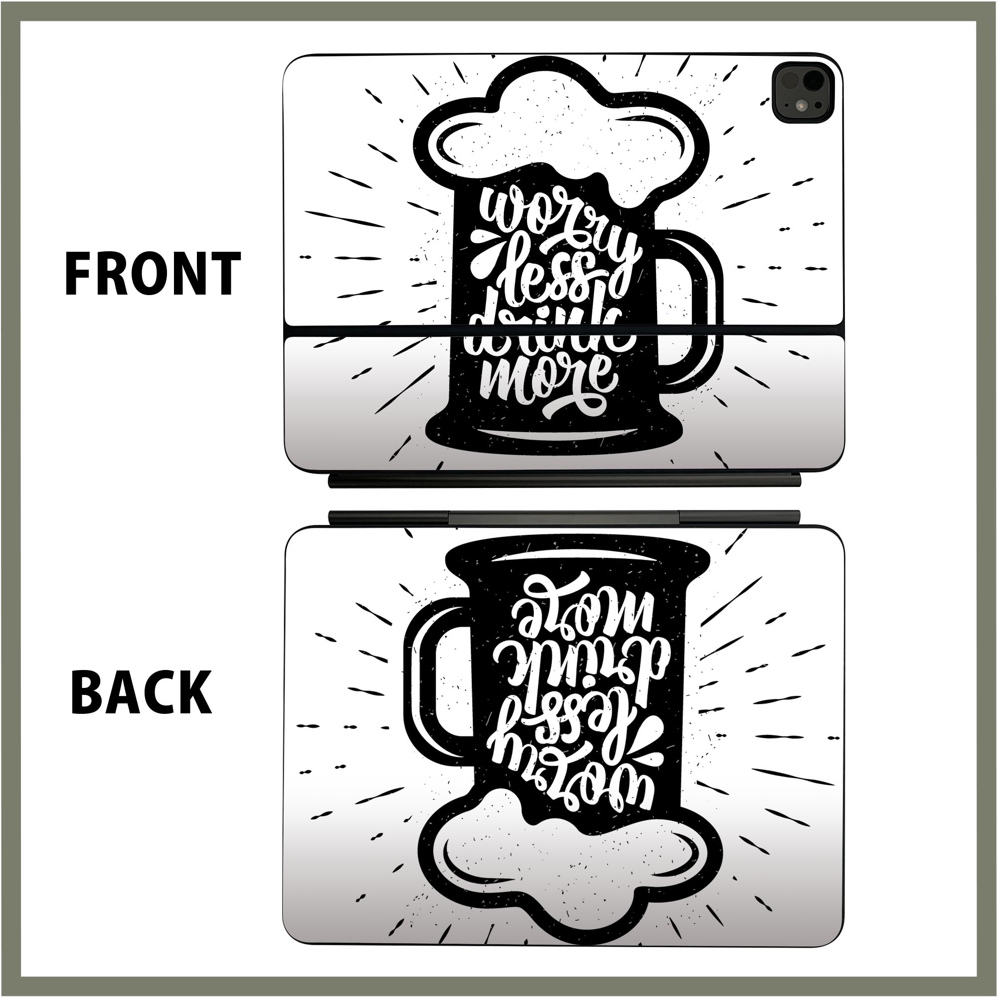 マジックキーボード 用 スキンシール 11インチ 13インチ iPad Pro11(M4) iPad Pro13(M4)用 2024年発売 第5世代 Magic Keyboard 対応 前面 背面 保護シール 人気 ビール　お酒　文字 014127