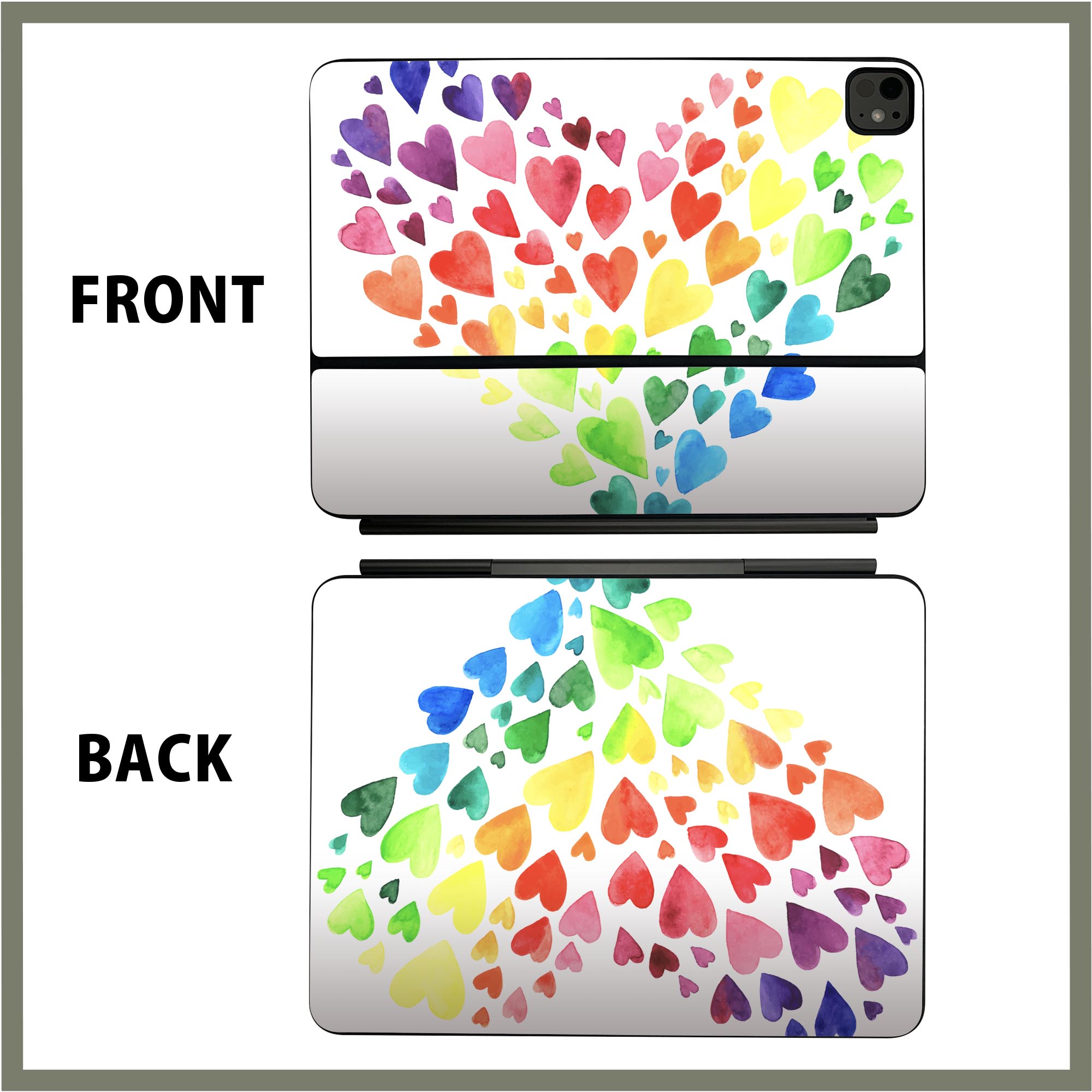 マジックキーボード 用 スキンシール 11インチ 13インチ iPad Pro11(M4) iPad Pro13(M4)用 2024年発売 第5世代 Magic Keyboard 対応 前面 背面 保護シール 人気 ハート　カラフル 014204 3