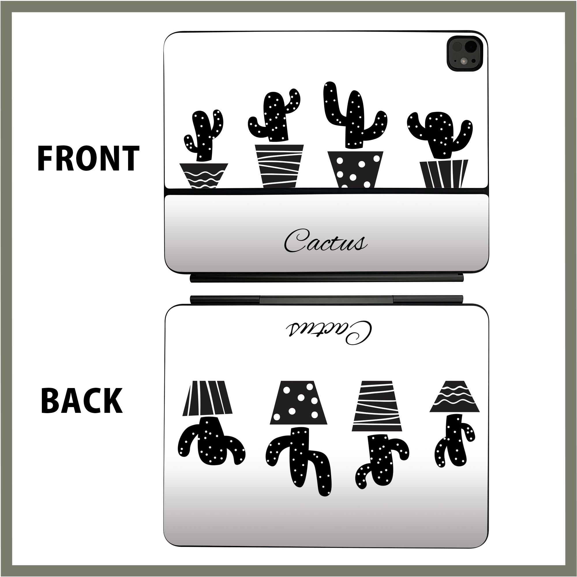 マジックキーボード 用 スキンシール 11インチ 13インチ iPad Pro11(M4) iPad Pro13(M4)用 2024年発売 第5世代 Magic Keyboard 対応 前面 背面 保護シール 人気 木　植物　モノクロ　サボテン 015713