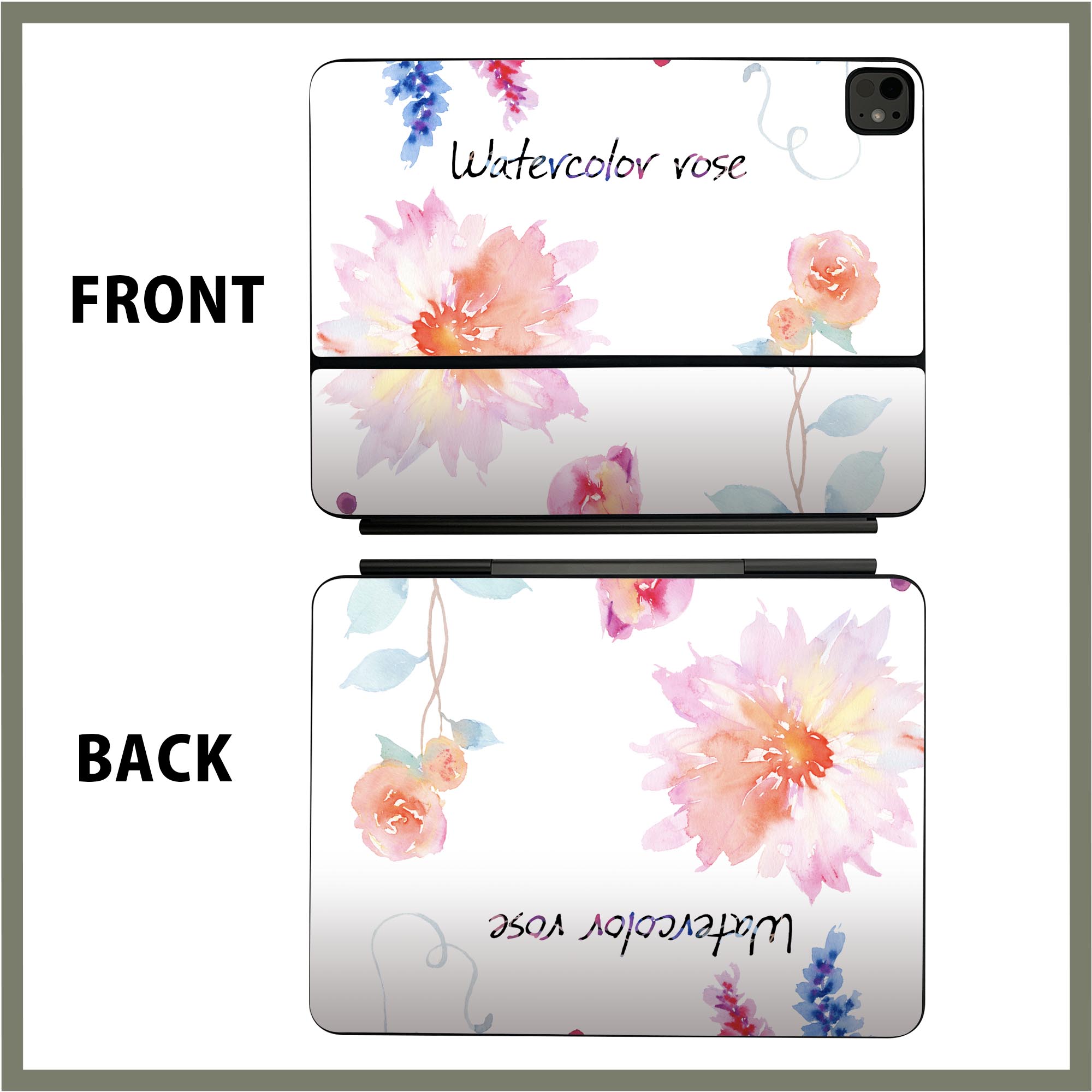 マジックキーボード 用 スキンシール 11インチ 13インチ iPad Pro11(M4) iPad Pro13(M4)用 2024年発売 第5世代 Magic Keyboard 対応 前面 背面 保護シール 人気 花　水彩　植物 015912