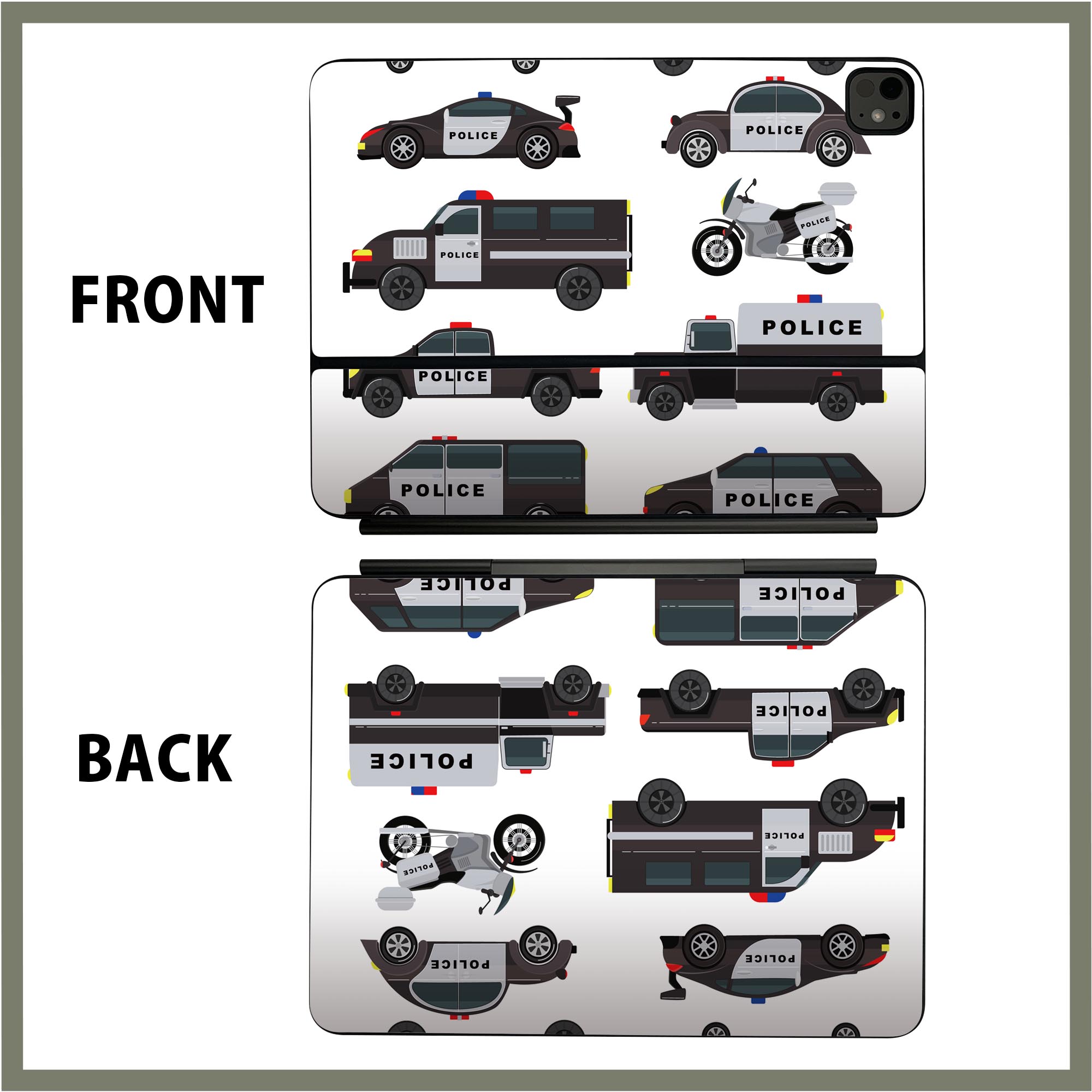 マジックキーボード 用 スキンシール 11インチ 13インチ iPad Pro11(M4) iPad Pro13(M4)用 2024年発売 第5世代 Magic Keyboard 対応 前面 背面 保護シール 人気 アメリカ パトカー 019971