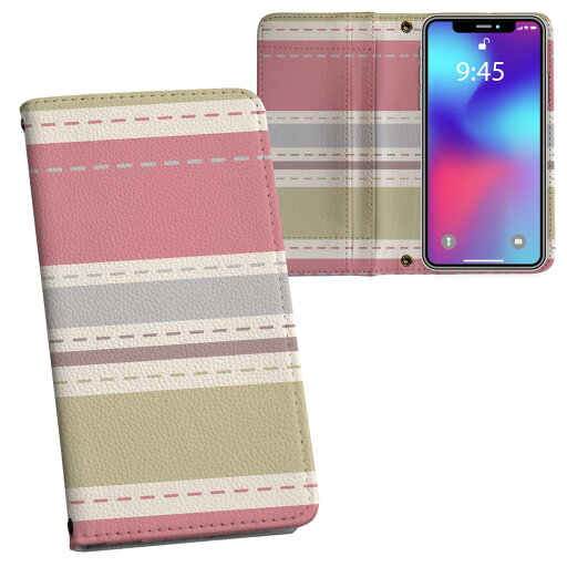 KYV40 rafre au エーユー 両面プリント 裏表 内側 内面 スマホ カバー レザー ケース 手帳タイプ フリップ ダイアリー 二つ折り 革 フルデザイン 004143 ボーダー ピンク KYV40 rafre au エーユー 両面プリント 裏表 内側 内面 スマホ カバー レザー ケース 手帳タイプ フリップ ダイアリー 二つ折り 革 フルデザイン 004143 ボーダー ピンク
