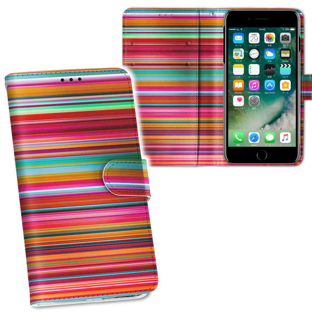 iPhone11 6.1インチ 専用 iphone 11 アイフォン softbank docomo au 両面プリント 裏表 内側 内面 スマホ カバー レザー ケース 手帳タイプ フリップ ダイアリー 二つ折り 革 フルデザイン 004832 チェック・ボーダー ラブリー 模様　しましま