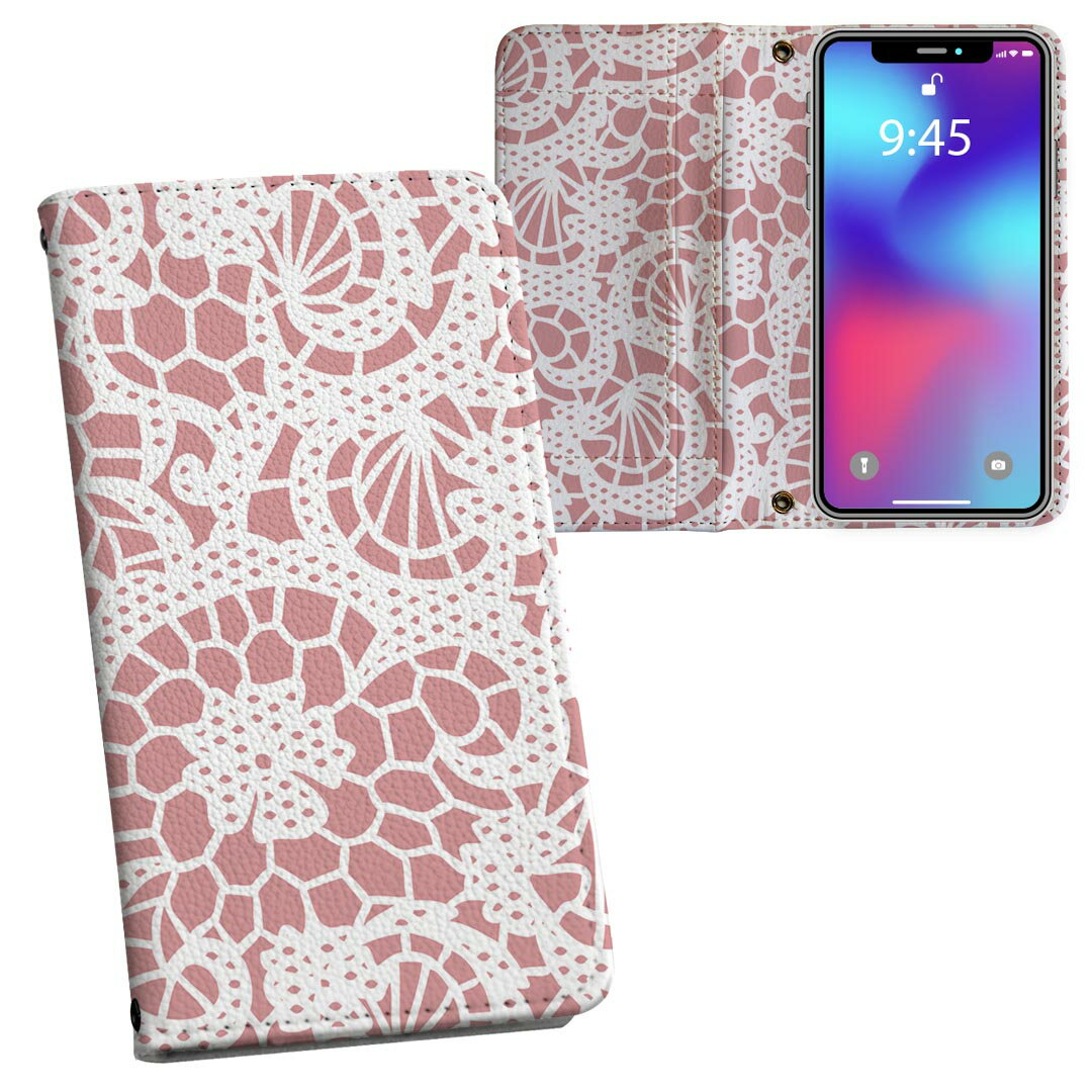 iPhone11 Pro Max 6.5インチ 専用 iphone11pronax アイフォン softbank docomo au 両面プリント 裏表 内側 内面 スマホ カバー レザー ケース 手帳タイプ フリップ ダイアリー 二つ折り 革 フルデザイン 005427 チェック・ボーダー レース　ピンク　模様