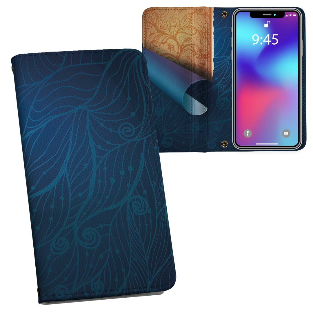 Mobile Phone Cases - SHV41 AQUOS R Compact au エーユー 両面プリント 裏表 内側 内面 スマホ カバー レザー ケース 手帳タイプ フリップ ダイアリー 二つ折り 革 フルデザイン 005798 花　フラワー　青