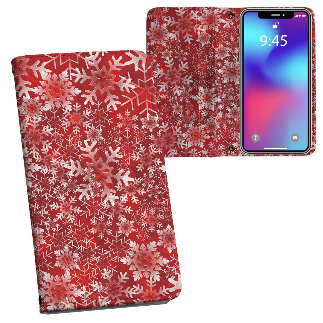 Pixel4 Google グーグル ピクセル4 pixel4 simfree SIMフリー 両面プリント 裏表 内側 内面 スマホ カバー レザー ケース 手帳タイプ フリップ ダイアリー 二つ折り 革 フルデザイン 006753 雪　結晶　赤　レッド