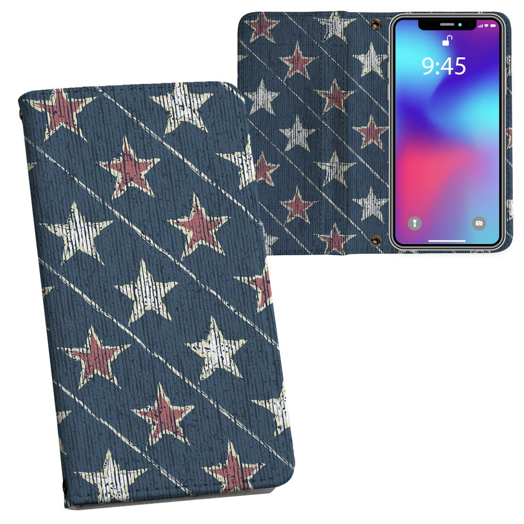 iPhone11 Pro Max 6.5インチ 専用 iphone11pronax アイフォン softbank docomo au 両面プリント 裏表 内側 内面 スマホ カバー レザー ケース 手帳タイプ フリップ ダイアリー 二つ折り 革 フルデザイン 007347 チェック・ボーダー 星　スター　模様　青　ブルー