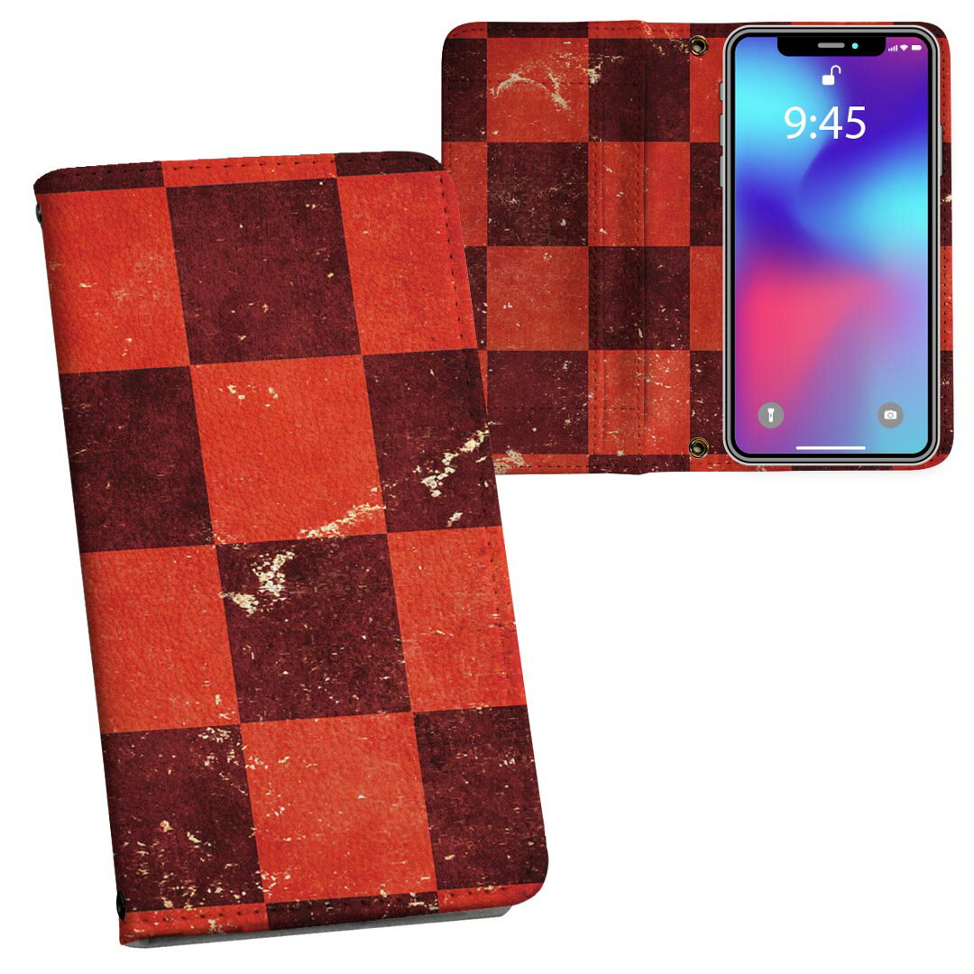 F-01J arrows NX アローズ NX f01j docomo ドコモ 両面プリント 裏表 内側 内面 スマホ カバー レザー ケース 手帳タイプ フリップ ダイアリー 二つ折り 革 フルデザイン 007997 チェック　市松模様　赤　ブラック　黒