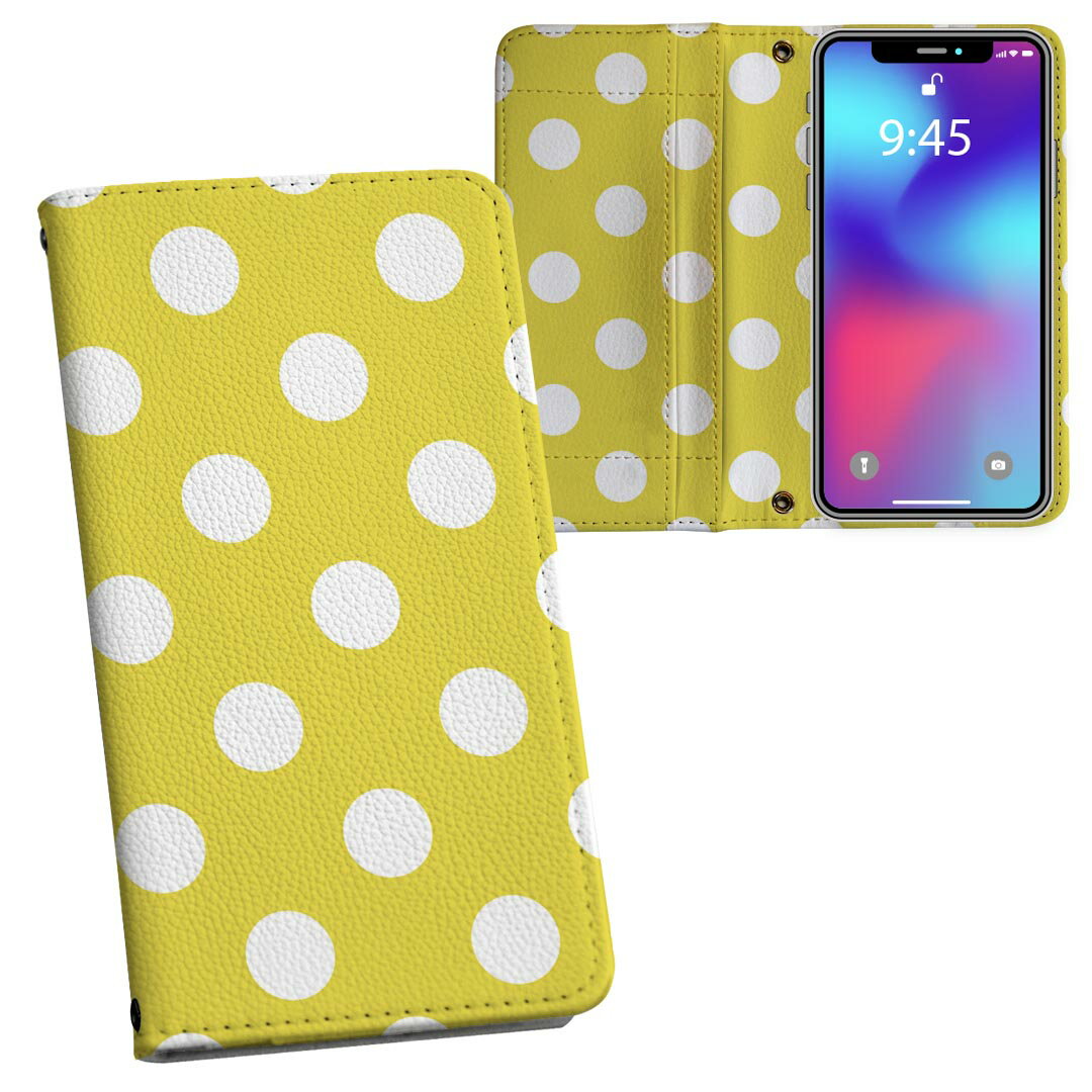 Pixel4 Google グーグル ピクセル4 pixel4 simfree SIMフリー 両面プリント 裏表 内側 内面 スマホ カバー レザー ケース 手帳タイプ フリップ ダイアリー 二つ折り 革 フルデザイン 009073 シンプル 水玉 ドット 黄色