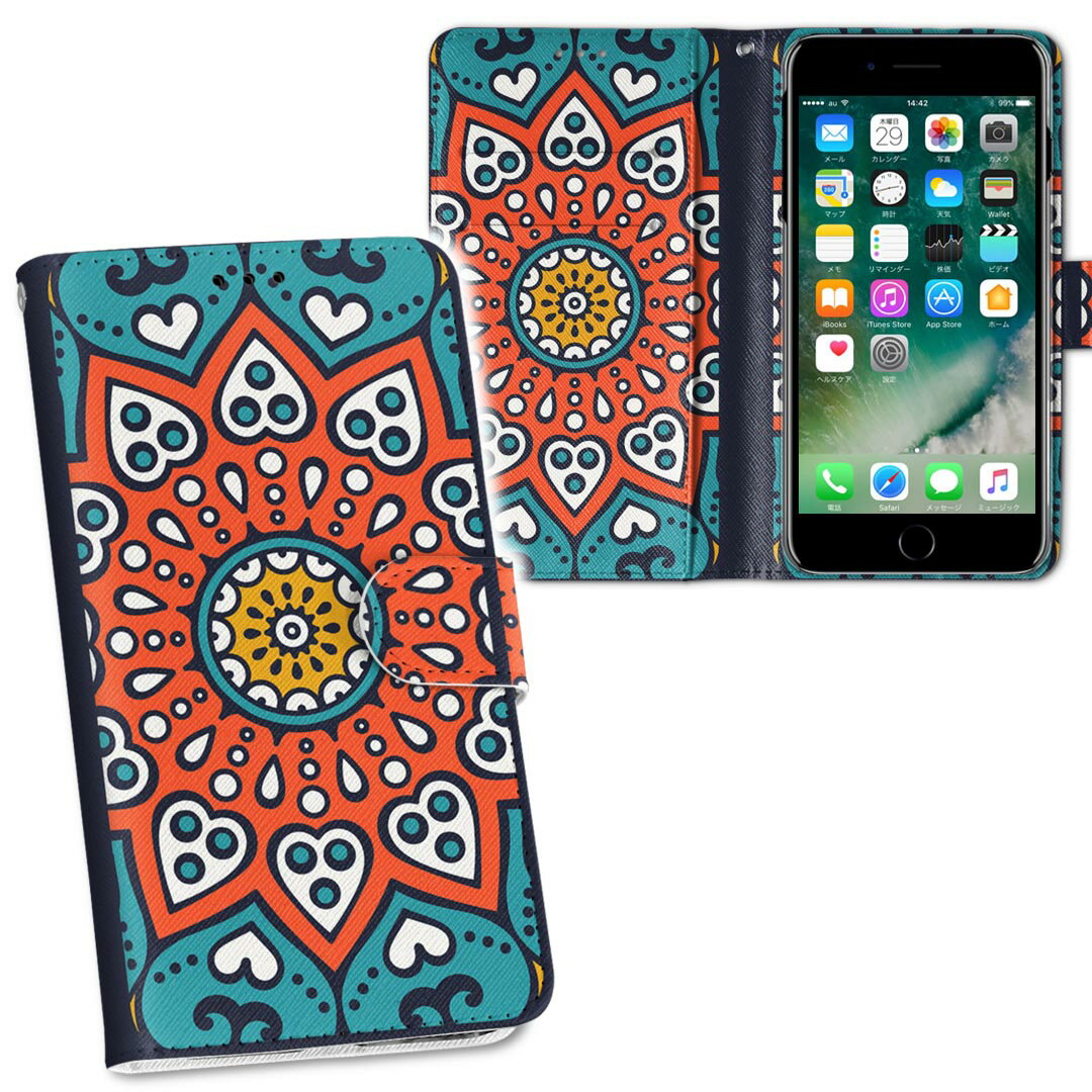 商品特徴・シームレスな両面フルデザイン、開いた時も内側のデザインが楽しめます・素材には高品質の人工革を貼った、しっかり厚みのあるタイプ・内側にはスマホを装着するケースが付属・機種専用のカメラホール仕様でケースを装着したままの撮影が可能・ワンセグや動画の視聴に便利な横置きスタンド機能・ICカードなどを2枚まで収納できるカードスロット＆ポケット付き・マグネットフリップで開け閉めカンタン注意事項商品画像はサンプルイメージですので、ご覧の環境によっては多少色味に違いを感じる場合がございます。イメージと違った、モニターと色味が異なるという理由での交換や返金はご対応出来かねます。カバーのみの販売で本体は付属しません。ケース装着のまま充電可能ですが、卓上ホルダでの充電は仕様上対象外となります。また、充電ケーブルの差し込み口の位置によっては外側カバーを開く必要があります。こちらは無地のレザーにデザインをプリントした商品で、デコなどの加工はございません。凹凸や光沢があるように見えたり布地や金属を素材にしたように見える商品もありますが、デザインの図版によるものです。撮影時にカバーが映り込む恐れがあるため、カメラ用の穴は若干大きめに開けています。カメラ穴の位置にわずかなズレが生じる場合がございます。また印刷時に微妙な画像のズレが生じる場合がございます。製作後、すぐに梱包・発送していますため、インク独特の匂いが残る場合があります。こちらは自然と薄まりますが、気になる方は風通しの良い場所で数日保管してください。ご注文後に1点1点制作する受注生産品のため、不良品以外のご返品や交換は固くお断り致します。機種の選択間違いも保証対象外となりますため、ご注文の際は必ず機種をご確認下さい。発送について完全受注生産のハンドメイド商品となりますので、既製品と比べて発送までお時間を頂いています。 基本的に決済確認後、通常で3営業日程度、最大で10営業日程度での発送となります。繁忙期や休業日明けの場合はさらに時間がかかる場合があります。 その際には別途メールにてご連絡致します。メール便の場合、発送日から到着までに2−4日ほどかかる場合が多く、紛失などの保障もご対応できかねます。あらかじめご了承下さい。