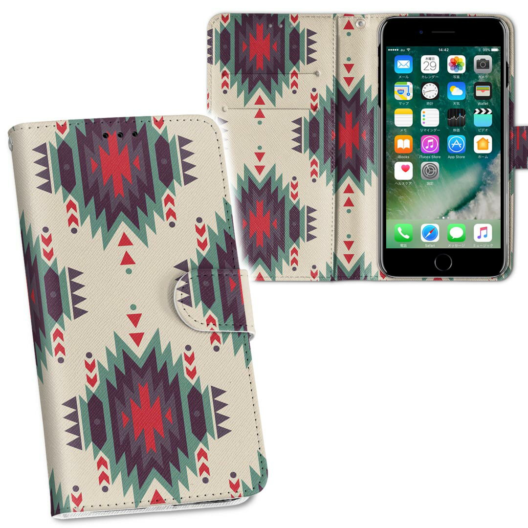 SCV42 Galaxy S10+ ギャラクシー エステンプラス au エーユー scv42 両面プリント 裏表 内側 内面 スマホ カバー レザー ケース 手帳タイプ フリップ ダイアリー 二つ折り 革 フルデザイン 010731 ネイティブ柄　緑　赤(2.0)