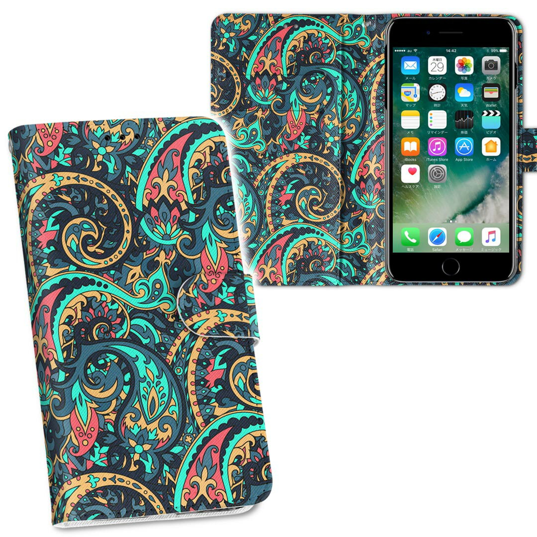 KYV45 URBANO V04 アルバーノ urbanov04 au エーユー kyv45 両面プリント 裏表 内側 内面 スマホ カバー レザー ケース 手帳タイプ フリップ ダイアリー 二つ折り 革 フルデザイン 012031 ペイズリー　柄　青