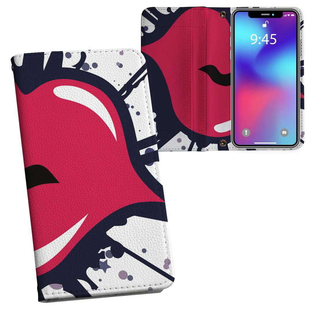 iPhone11 Pro 5.8インチ 専用 iphone11pro アイフォン softbank docomo au 両面プリント 裏表 内側 内面 スマホ カバー レザー ケース 手帳タイプ フリップ ダイアリー 二つ折り 革 フルデザイン 000847 クール イラスト　唇