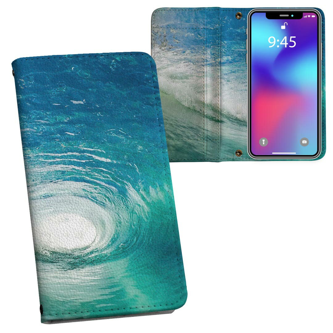 Google Pixel 8a 用 手帳型 内側プリント ケース カバー ピクセル8a pixel8a 対応 ケース カバー 手帳型 マグネット式 ピタッと閉まる レザーケース カード収納 ポケット 022946 海　波　写真