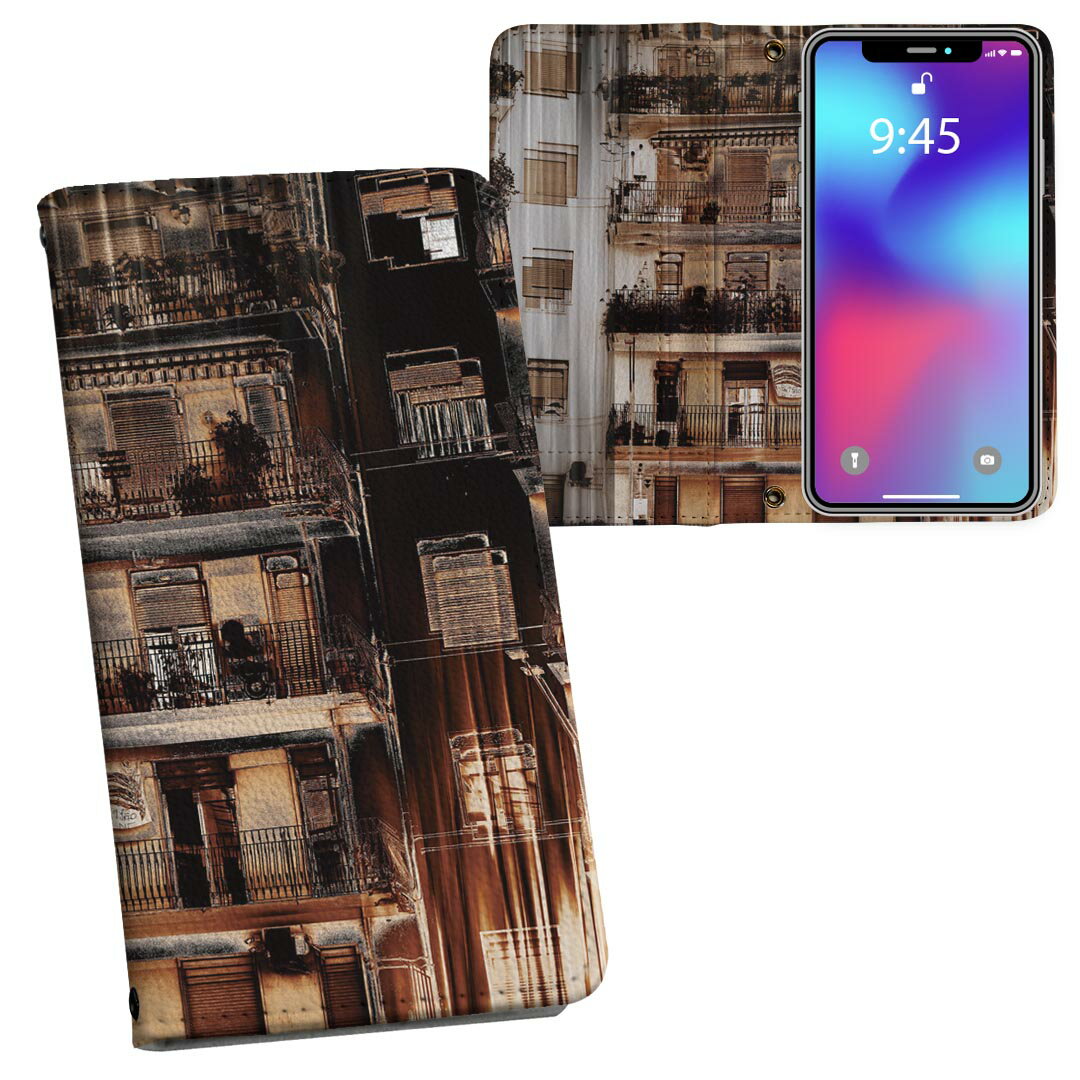 iPhone16 6.1インチ 専用 各キャリア iPhone 16 共通対応 両面プリント カバー iphone16 対応 手帳型 マグネット式 ピタッと閉まる レザーケース カード収納 ポケット 023031 写真　建物(2.0)