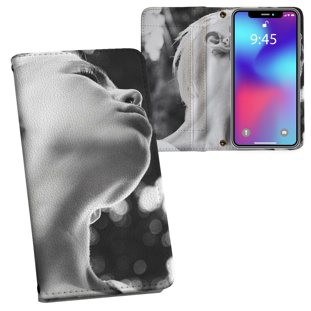 AQUOS R8 用 手帳型 内側プリント ケース カバー SH-52D 対応 ケース カバー 手帳型 sh52d マグネット式 ピタッと閉まる レザーケース カード収納 ポケット 023569 女性　ピアス　写真　モノクロ