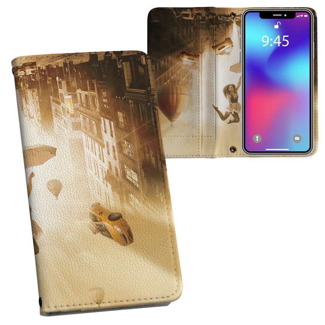 Galaxy A41 用 手帳型 内側プリント ケース カバー SC-41A / SCV48 共通対応 ケース カバー 手帳型 sc41a マグネット式 ピタッと閉まる レザーケース カード収納 ポケット 025787 都市　女性　セピア　ファンタジー
