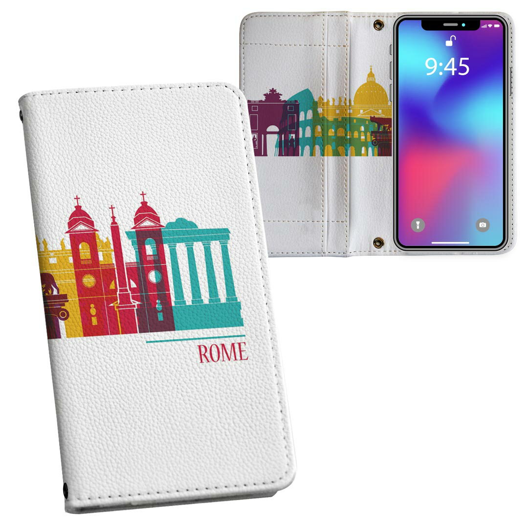 Galaxy A41 用 手帳型 内側プリント ケース カバー SC-41A / SCV48 共通対応 ケース カバー 手帳型 sc41a マグネット式 ピタッと閉まる レザーケース カード収納 ポケット 031743 ローマ おしゃれ ビル(2.0)