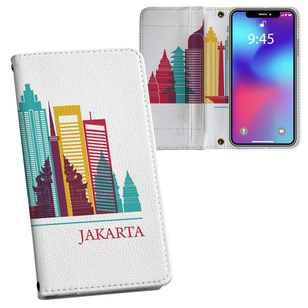 らくらくスマートフォン a A401FC 用 内側プリント a401fc 対応 ケース カバー 手帳型 マグネット式 ピタッと閉まる レザーケース カード収納 ポケット 031765 ジャカルタ おしゃれ ビル
