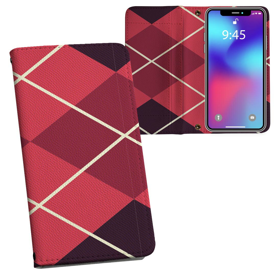 iPhone11 6.1インチ 専用 iphone 11 アイフォン softbank docomo au 両面プリント 裏表 内側 内面 スマホ カバー レザー ケース 手帳タイプ フリップ ダイアリー 二つ折り 革 フルデザイン 004225 チェック・ボーダー チェック ピンク 黒