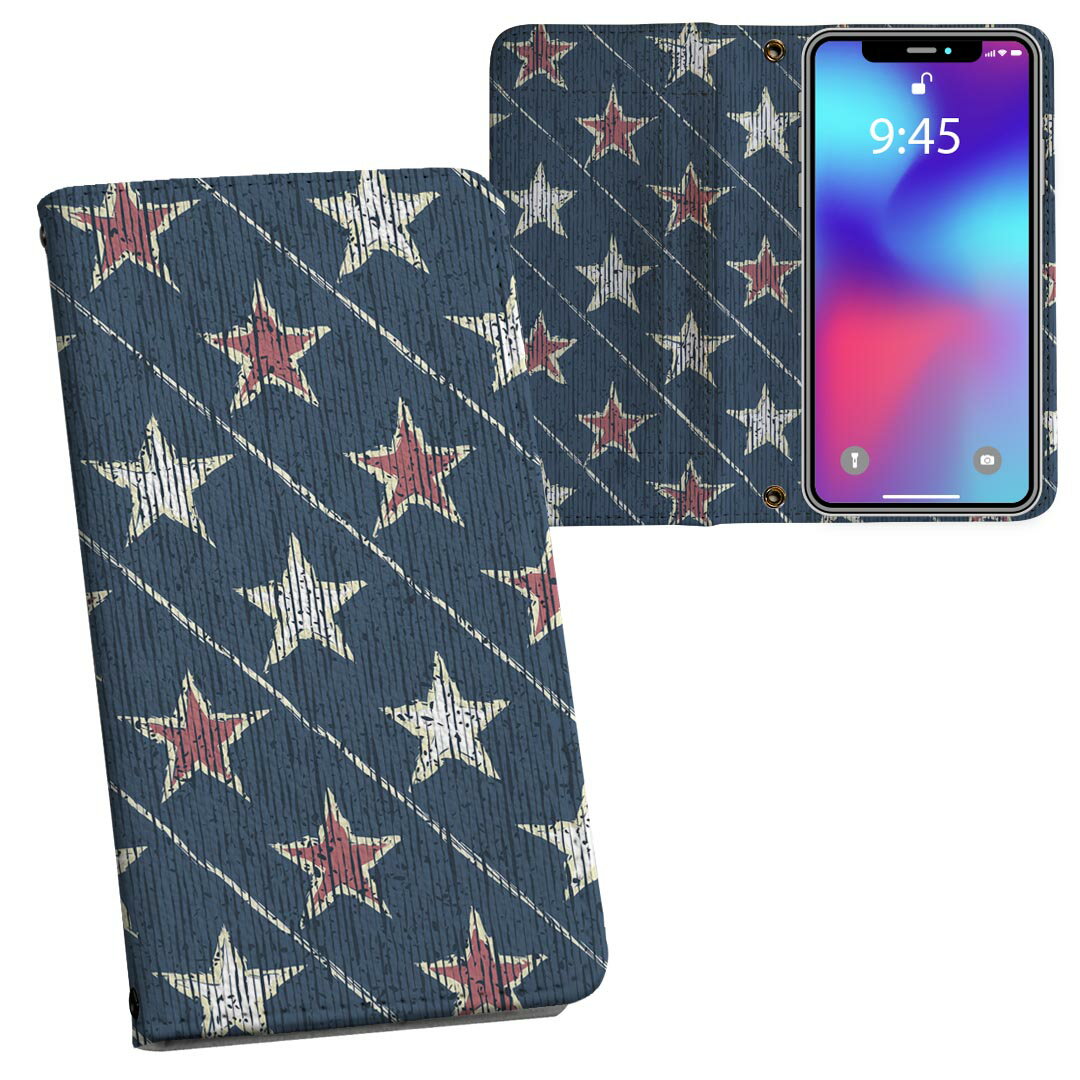 iPhone11 Pro 5.8インチ 専用 iphone11pro アイフォン softbank docomo au 両面プリント 裏表 内側 内面 スマホ カバー レザー ケース 手帳タイプ フリップ ダイアリー 二つ折り 革 フルデザイン 007347 チェック・ボーダー 星　スター　模様　青　ブルー