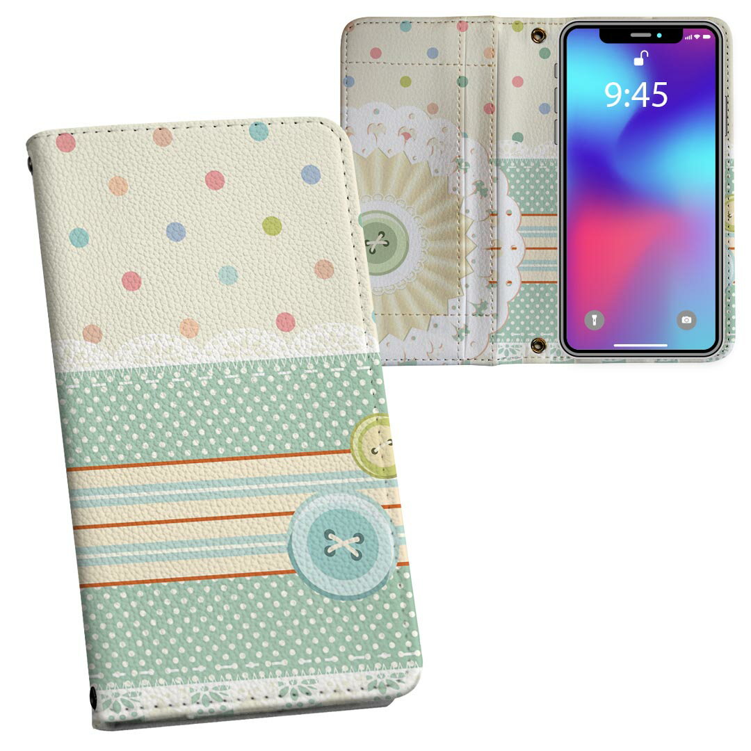 Rakuten - Galaxy S25 用 SC-51F / SCG31 (SM-S931) 共通 対応 内側プリント ケース カバー 手帳型 マグネット式 ピタッと閉まる レザーケース カード収納 ポケット 007693 ボタン 水玉 レース 水色