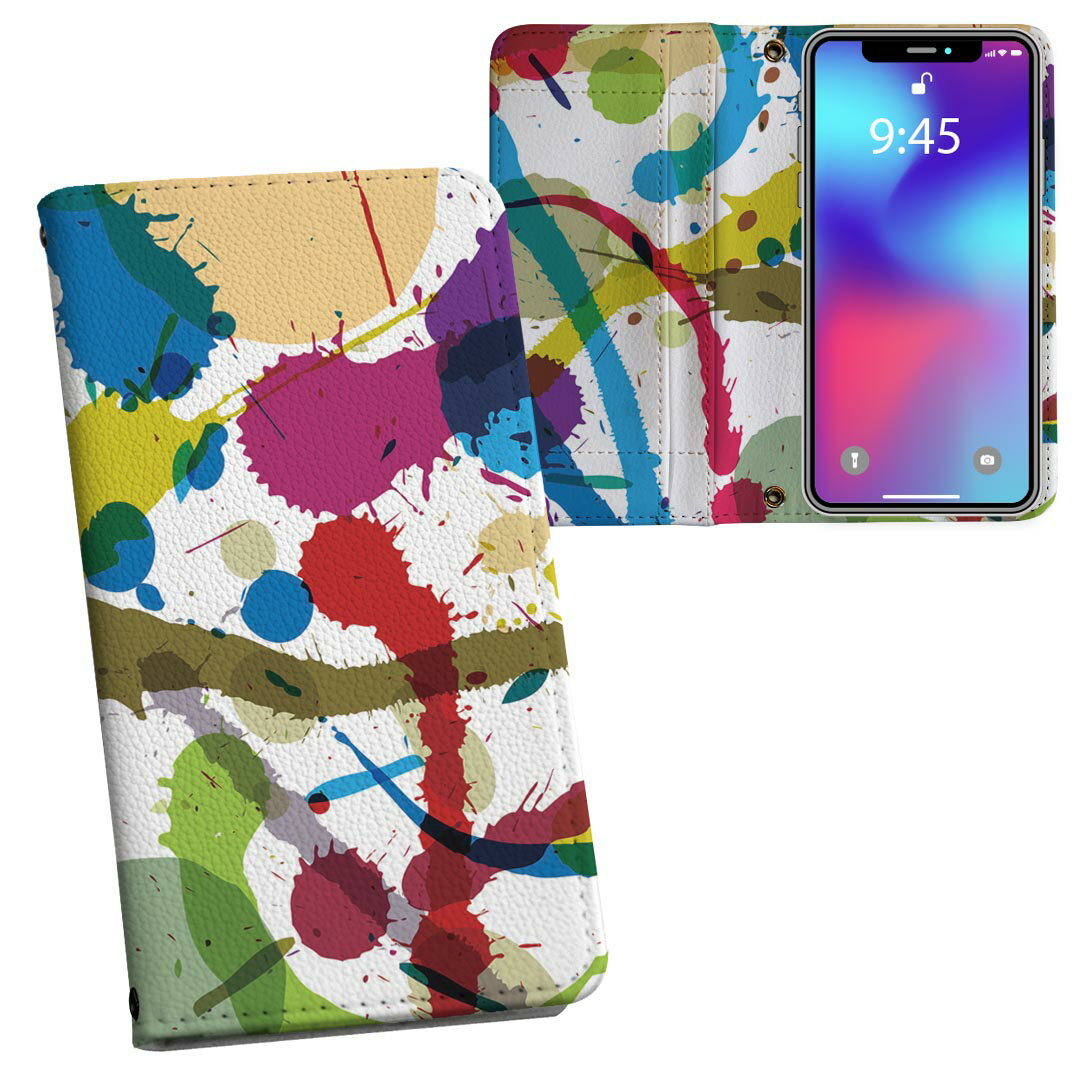 iPhone11 Pro 5.8インチ 専用 iphone11pro アイフォン softbank docomo au 両面プリント 裏表 内側 内面 スマホ カバー レザー ケース 手帳タイプ フリップ ダイアリー 二つ折り 革 フルデザイン 007765 ユニーク インク　ペンキ　カラフル　模様