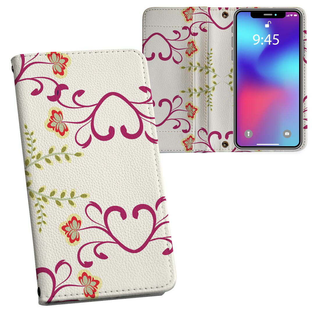 L-03K LG Electronics LG style エルジースタイル l03k docomo ドコモ 両面プリント 裏表 内側 内面 スマホ カバー レザー ケース 手帳タイプ フリップ ダイアリー 二つ折り 革 フルデザイン 008446 ハート　花　フラワー　模様(2.0)