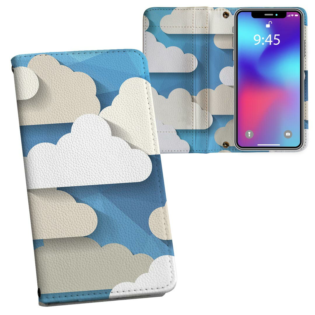 iPhone11 Pro 5.8インチ 専用 iphone11pro アイフォン softbank docomo au 両面プリント 裏表 内側 内面 スマホ カバー レザー ケース 手帳タイプ フリップ ダイアリー 二つ折り 革 フルデザイン 008524 ユニーク 雲　空　青　ブルー