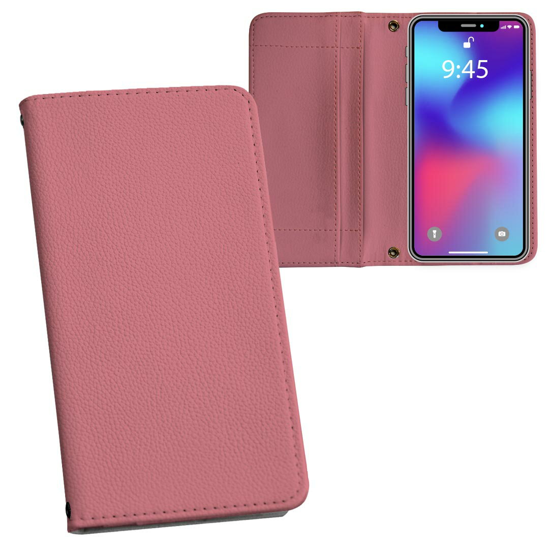 Galaxy A41 用 手帳型 内側プリント ケース カバー SC-41A / SCV48 共通対応 ケース カバー 手帳型 sc41a マグネット式 ピタッと閉まる レザーケース カード収納 ポケット 009017 シンプル 無地 ピンク