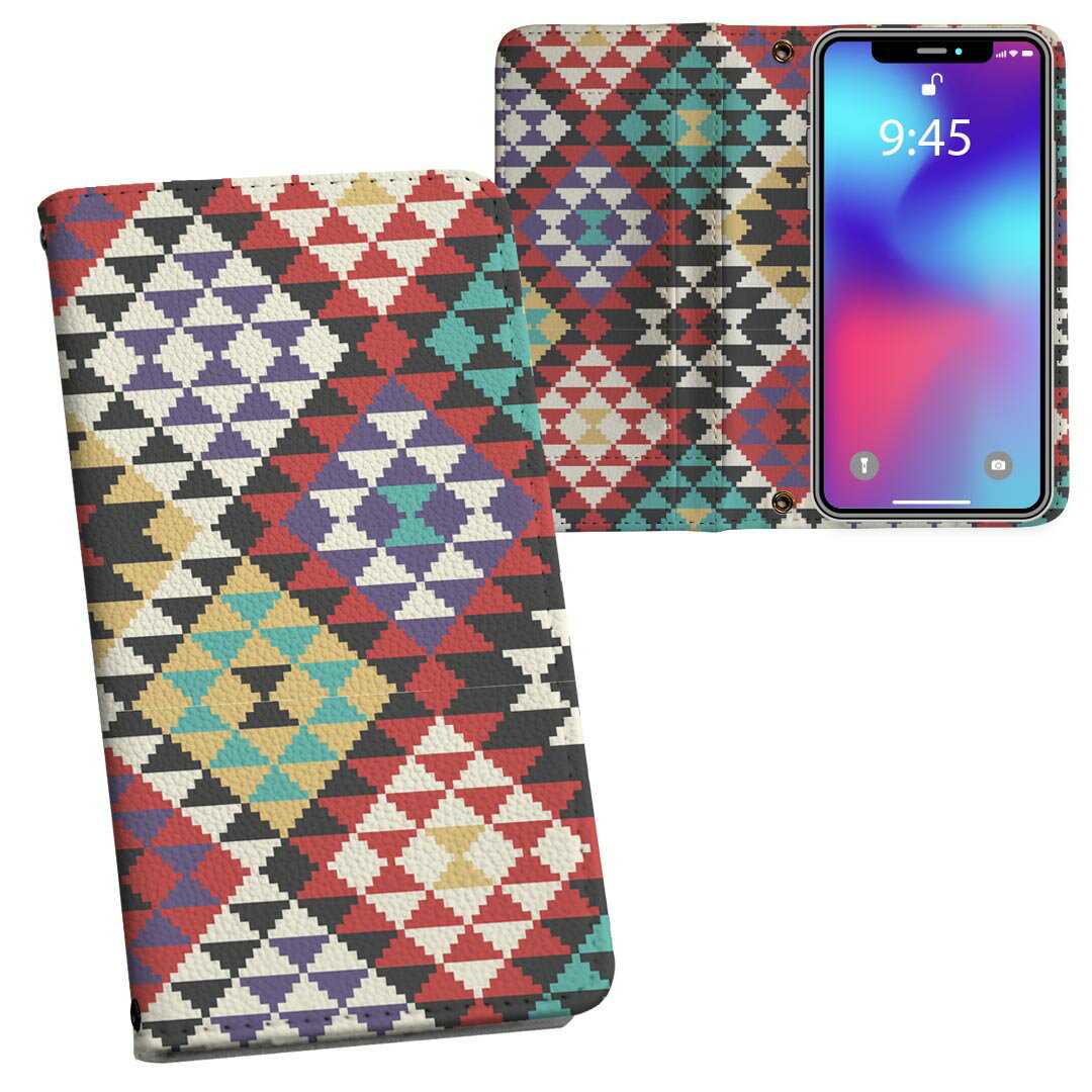 iPhone11 6.1インチ 専用 iphone 11 アイフォン softbank docomo au 両面プリント 裏表 内側 内面 スマホ カバー レザー ケース 手帳タイプ フリップ ダイアリー 二つ折り 革 フルデザイン 010753 ネイティブ柄　カラフル