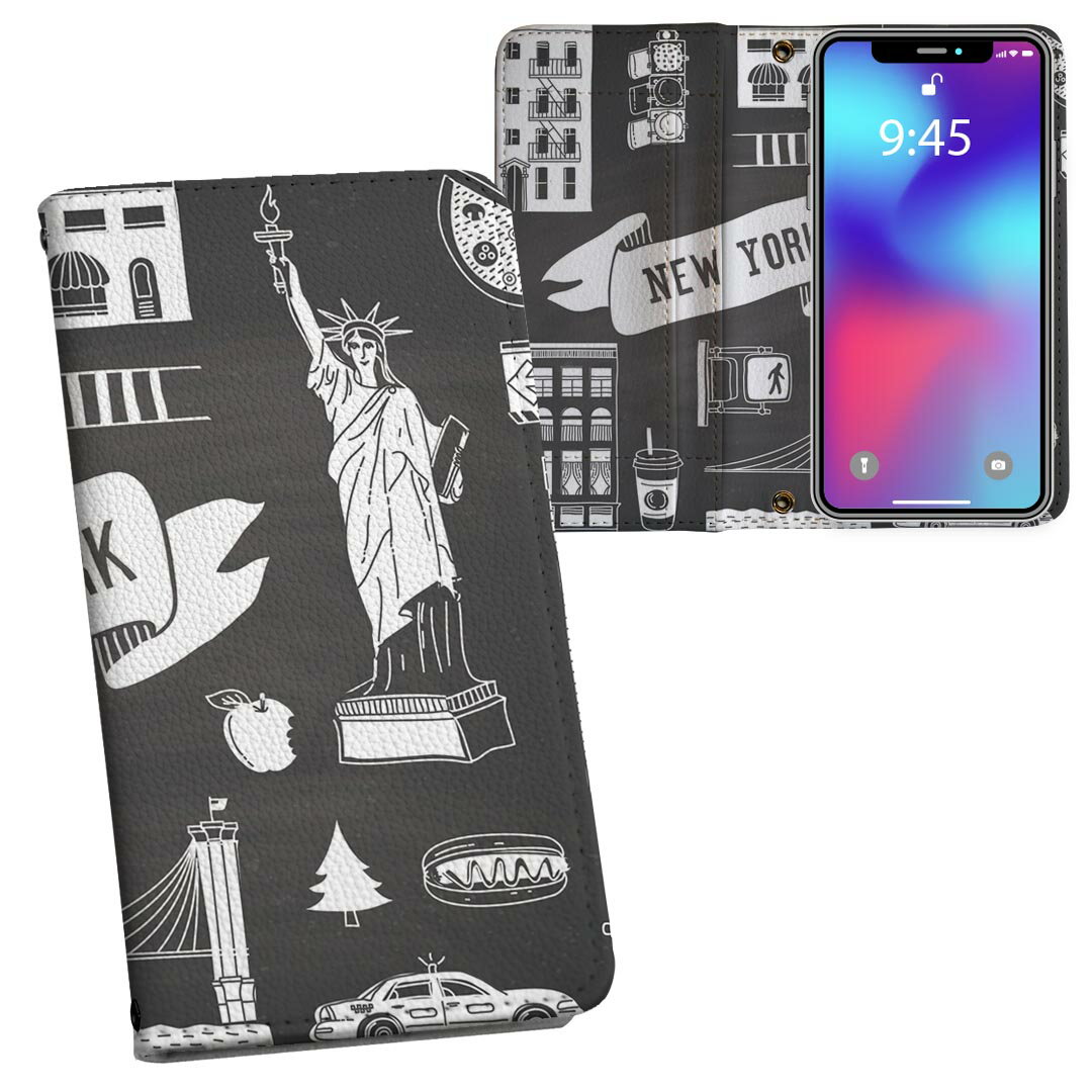 iPhone11 6.1インチ 専用 iphone 11 アイフォン softbank docomo au 両面プリント 裏表 内側 内面 スマホ カバー レザー ケース 手帳タイプ フリップ ダイアリー 二つ折り 革 フルデザイン 010842 ニューヨーク　風景　コーヒー