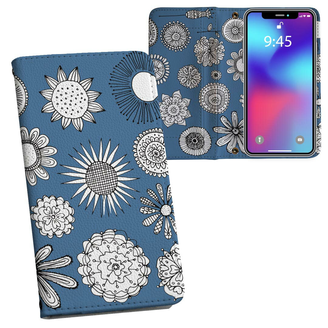 iPhone11 6.1インチ 専用 iphone 11 アイフォン softbank docomo au 両面プリント 裏表 内側 内面 スマホ カバー レザー ケース 手帳タイプ フリップ ダイアリー 二つ折り 革 フルデザイン 011312 花　アジアン　青