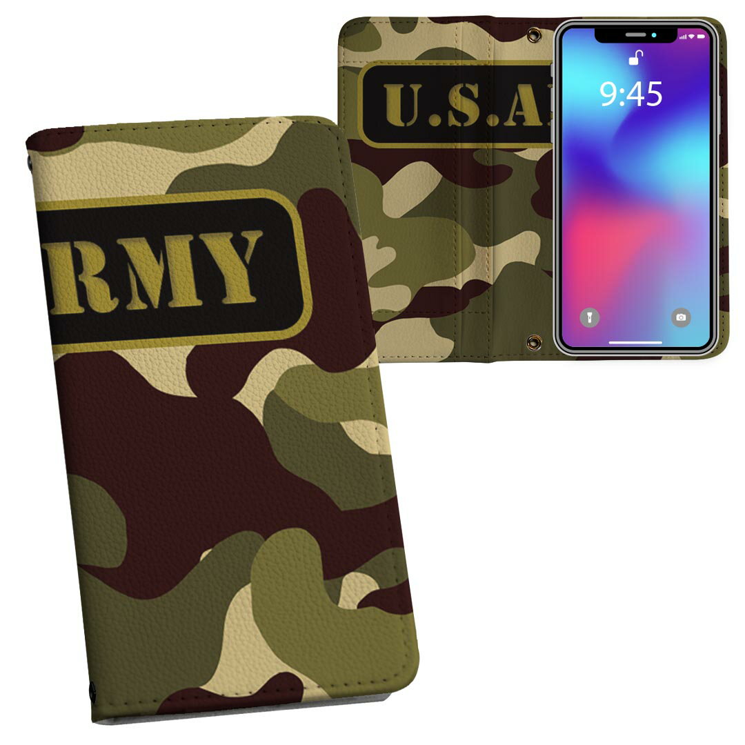 iPhone11 6.1インチ 専用 iphone 11 アイフォン softbank docomo au 両面プリント 裏表 内側 内面 スマホ カバー レザー ケース 手帳タイプ フリップ ダイアリー 二つ折り 革 フルデザイン 011594 アーミー　迷彩　カモフラ