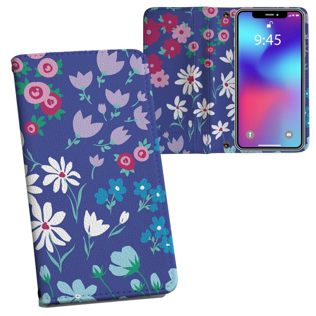 iPhone11 Pro 5.8インチ 専用 iphone11pro アイフォン softbank docomo au 両面プリント 裏表 内側 内面 スマホ カバー レザー ケース 手帳タイプ フリップ ダイアリー 二つ折り 革 フルデザイン 012226 花　花柄　青