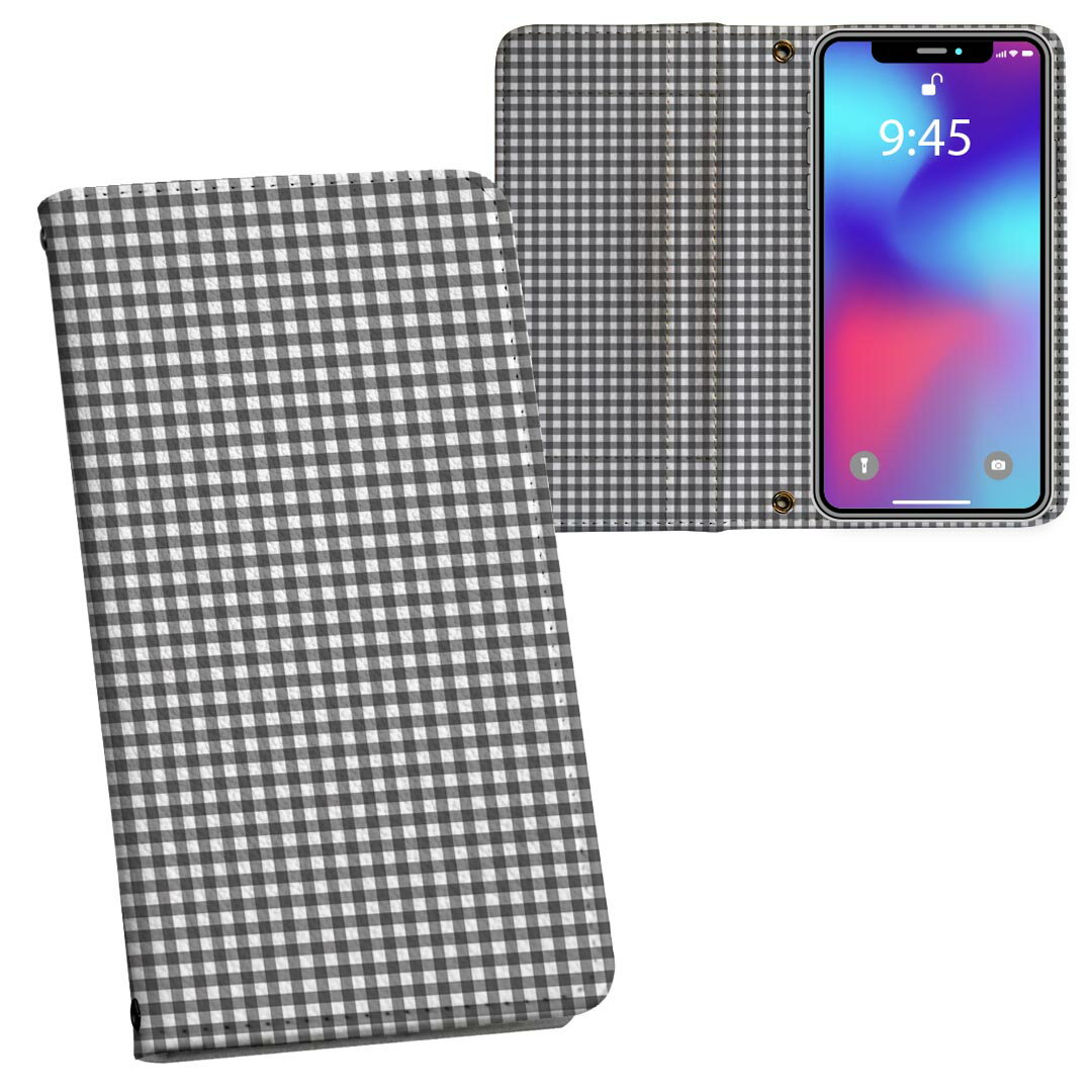 Mobile Phone - iPhone15pro 6.1インチ 専用 各キャリア iPhone15 Pro プロ 共通対応 内側プリント ケース カバー 手帳型 マグネット式 ピタッと閉まる レザーケース カード収納 ポケット 012418 白　黒　チェック