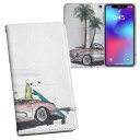 Xperia 10 IV 用 手帳型 内側プリント ケース カバー SO-52C / SOG07 共通対応 ケース カバー 手帳型 so52c マグネット式 ピタッと閉まる レザーケース カード収納 ポケット 014340 ヤシの木 車 サーフィン(2)