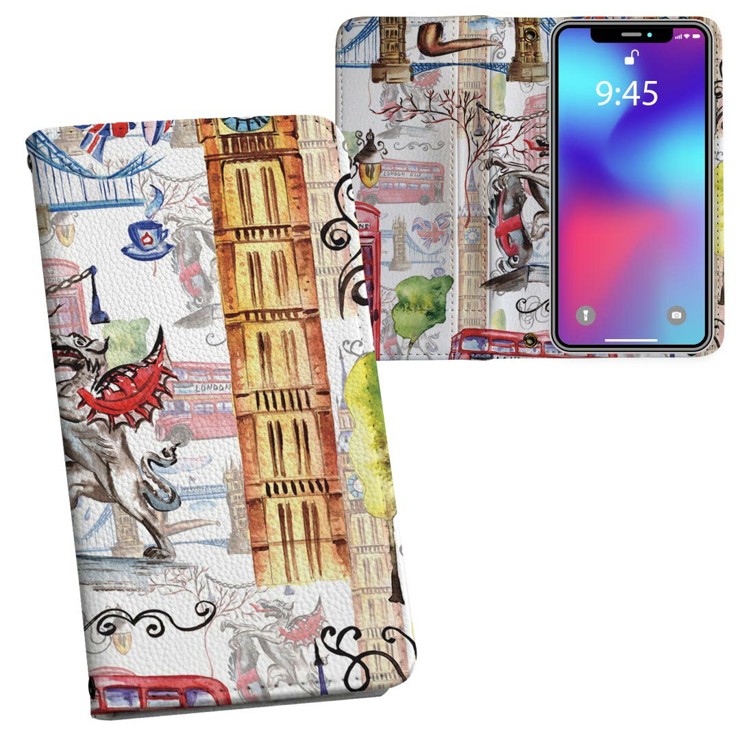iPhone11 6.1インチ 専用 iphone 11 アイフォン softbank docomo au 両面プリント 裏表 内側 内面 スマホ カバー レザー ケース 手帳タイプ フリップ ダイアリー 二つ折り 革 フルデザイン 014848 ロンドン　イギリス　外国　イラスト