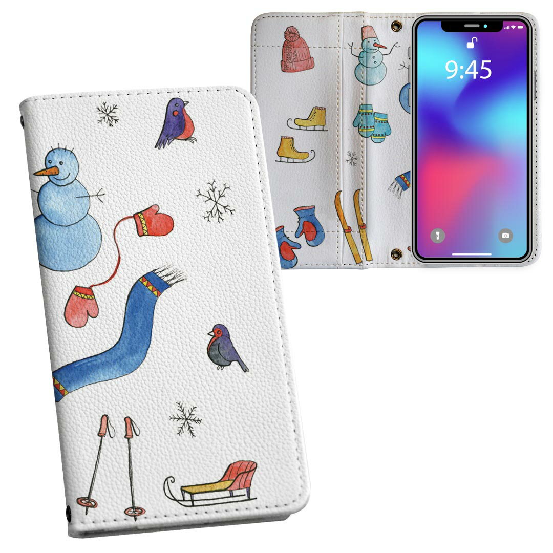 樂天商城 - Galaxy S26 Plus 用 内側プリント SC-52G / SCG38 対応 ケース カバー 手帳型 マグネット式 ピタッと閉まる レザーケース カード収納 ポケット 015551 雪　雪だるま　スキー　冬