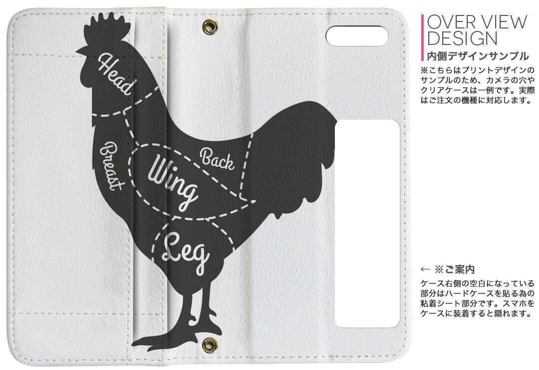 Galaxy S22 用 手帳型 内側プリント ケース カバー SC-51C / SCG13 共通対応 ケース カバー 手帳型 sc51c マグネット式 ピタッと閉まる レザーケース カード収納 ポケット 031918 鶏 肉 部位