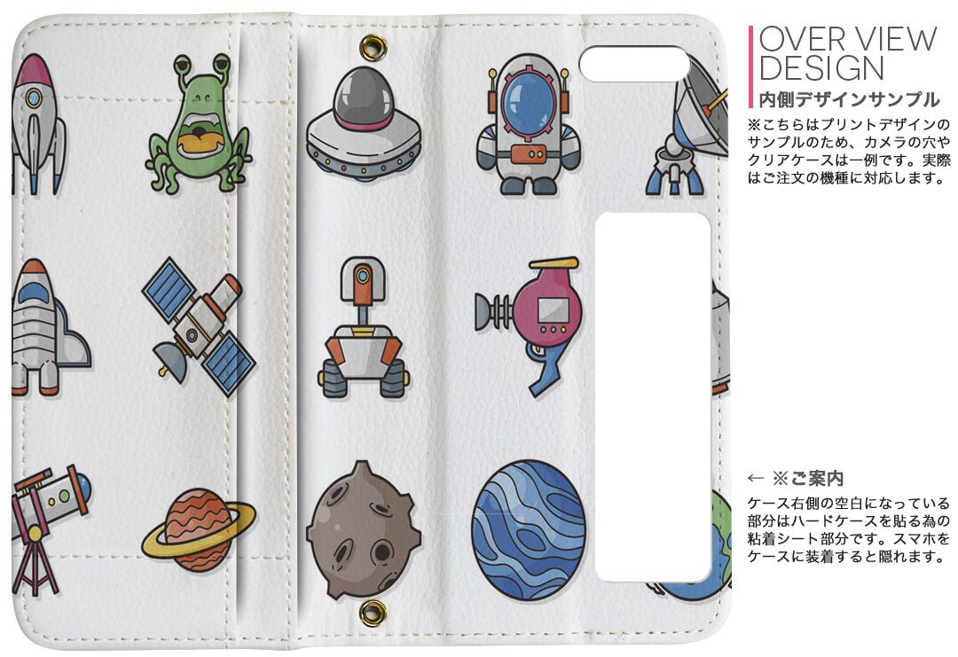 iPhone11 6.1インチ 専用 iphone 11 アイフォン softbank docomo au 両面プリント 裏表 内側 内面 スマホ カバー レザー ケース 手帳タイプ フリップ ダイアリー 二つ折り 革 フルデザイン 013482 ロケット　UFO　惑星