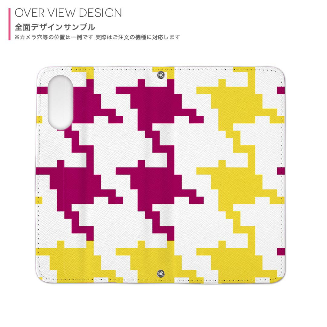 SCV42 Galaxy S10+ ギャラクシー エステンプラス au エーユー scv42 手帳型 スマホ カバー カバー レザー ケース 手帳タイプ フリップ ダイアリー 二つ折り 革 003736 千鳥柄　ピンク　黄色
