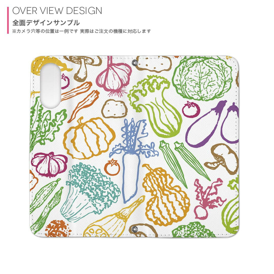 SCV32 GALAXY A8 ギャラクシー A8 au エーユー 手帳型 スマホ カバー カバー レザー ケース 手帳タイプ フリップ ダイアリー 二つ折り 革 008423 野菜　カラフル　模様