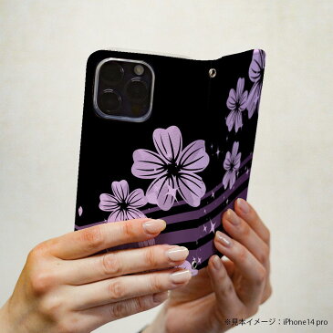 SCV41 Galaxy S10 ギャラクシー エステン au エーユー scv41 手帳型 スマホ カバー カバー レザー ケース 手帳タイプ フリップ ダイアリー 二つ折り 革 000051 黒 和柄 桜